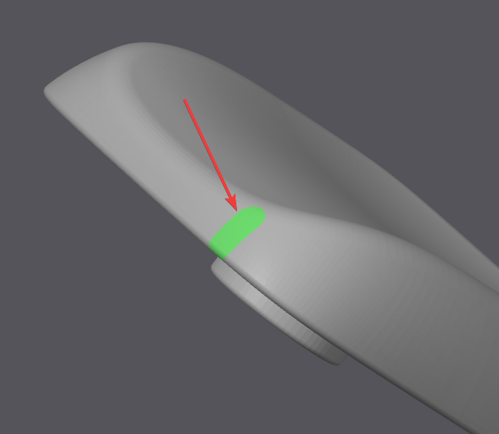 Detail of side of keycap that shows to place seam on the outer portion of the keycap to avoid seams being applied to the part that gets touched by the finger
